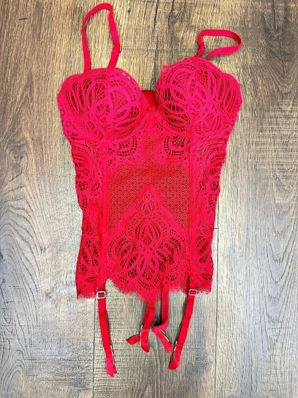 Victoria's Secret Red Lace Garter Bustier Corset Red Mini Dress Size 6